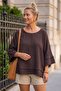 Brown Pool Collar 3/4 Sleeve Casual Cotton Woven Blouse 65 65 - 5