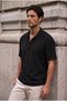 Como 100% Cotton Brit Detailed Short Sleeve Polo Collar Men's Shirt - Black - 7