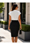 Timeless Elegance – Double-Breasted Collar Short Sleeve Elegant Crepe Dress (Without Belt) - 3