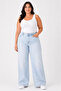 Women's Plus Size Snow Blue Washed Lycra Wideleg Jean Pants – High Waist Cotton Denim