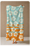 Turquoise Orange Striped Floral Patterned 70X150 Beach Towel - Digital Printed Bath Towel - 4