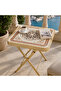Gold Design Folding Side Serving Table Set with Classic Elegant Engraved Square Pattern Surface, 40cm and 53cm Height, 4 Pieces | - 4