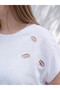 Lcw Curve White Large Size 100% Cotton Embroidered Women's T-Shirt - 3