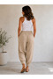 Women's Muslin Pleated Trousers, Comfortable Fit, Elastic Waist, Lace-Up, Pocketed, Casual Trousers - 7
