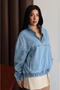 Women's Blue Half-Zip High-Neck Oversize Denim Sweatshirt - 3