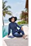 Atlas Elastic Waist Hijab Swimsuit Set of 4 with Bag and Bonnet Indigo - 4