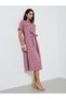 Schiffli Short Sleeve Shirt Midi Dress with Belt Detail - 3