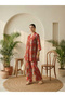 Multi-Color Floral Print Pleated Details Top and Trousers Co-Ord Set By Imana - 6