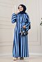 Thick Striped High Collar Dress-Dark Blue - 3