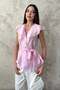 Women's Double-Breasted Collar Flounce Belted Waist Lyosel Blend Pink Blouse - 2