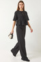 Women's Tie-Detail Short-Sleeved Black Blouse and Pants Set - 3
