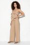 Women's Strappy Ruffle Detailed Blouse Loose Beige Trousers Set - 2