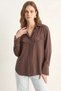 Women's Padded Cross-Collar Detailed Asymmetrical Wide Cuff Modal Bitter Brown Shirt - 4