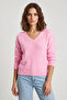 Women's Self Textured V-Neck Candy Pink Sweater