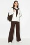 Women's Shawl Detailed Long Sleeve Basic T-Shirt with Elastic Waist Loose Pants Bottom Top Modal Bitter Coffee Set - 2