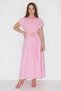 Women's Belted Shirt Collar Midi Pink Dress - 2