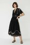 Women's Embroidered Tie-Dye Detailed Lined Midi Skirt Blouse Linen Black Set - 5