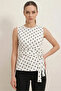 Women's Zero Sleeve Belted Dot Patterned White Blouse - 2