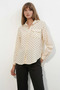 Women's Oversize Single Pocket Polka Dot Cream Shirt - 3