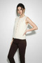 Women's Soft Textured Bearded Button Detailed Lined Cream Vest - 2