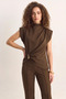 Women's Accessory Detailed Padded Blouse High Waist Ribbed Bitter Brown Trouser Set - 5