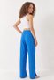 Women's Slit Detail Wide Leg Palazzo Cobalt Blue Trousers with Pockets - 8