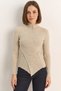 Women's High-Neck Asymmetrical Button Detailed Knitwear Mink Sweater