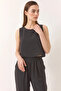 Women's Thick Strap Blouse with Elastic Waist Modal Black Set - 5