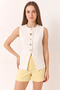 Women's Regular Crew Neck Gold Button Detailed Lined Woven White Vest - 2