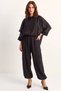 Women's Cape Detailed Transparent Blouse Lined Shalwar Black Top and Bottom Set - 5