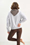 Women's Scarf Detailed Ceylan Embroidered Three Thread Embroidered Oversized Gray Sweatshirt - 6