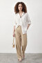 Women's White Shirt with Back Tie Detail and Self-Drawstring - 3