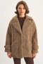 Women's Wide Collar Pocket Detailed Oversize Lined Boucle Cashmere Brown Coat - 7