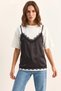 Women's Lace Satin Detailed Layered Look t Shirt White Black