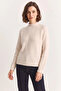 Women's Crew Neck Raglan Sleeve Knitted Patterned Soft Textured Knitwear Cream Sweater - 4