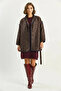Women's Ethnic Patterned Belted Oversize Bitter Brown Kimono - 7