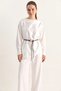 Women's Asymmetrical Cut Belt Detailed Satin White Blouse - 7