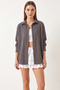 Women's Off-Shoulder Oversize Basic Wrinkled Smoked Shirt