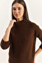 Women's Crew Neck Raglan Sleeve Knitted Patterned Soft Textured Knitwear Bitter Brown Sweater - 6