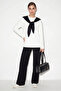 Women's Shawl Detailed Long Sleeve Basic t Shirt Elastic Waist Loose Pants Bottom Top Modal Black Set - 2