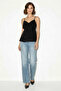 Women's V-Neck Bow Detailed Thin Strap Backless Black Blouse - 3