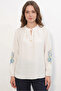 Women's Lace-Up Oversize Embroidered Floral Patterned White Blouse