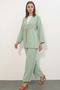 Women's V-Neck High Waist Belted Green Suit - 3