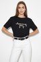 Women's Embroidered Text Embroidered Boat Neck T-Shirt Black - 5