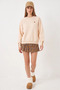 Women's Crew Neck Heart Embroidered Three-Thread Raised Beige Sweatshirt - 3