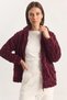 Women's Self-Patterned Pocket Detailed Zippered Hooded Plush Plum Cardigan - 5