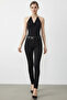 Women's Halter Neck Bodysuit with Accessories and Snap Buttons at the Bottom, Black - 3