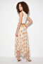 Women's Lined Elastic Waist Floral Patterned Asymmetrical Cut Crush Effect Chiffon Orange Skirt - 5