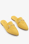 Yellow Genuine Leather Buckle Women's Slippers