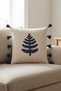 Buldan Handmade Tree Motif Embossed Punch Embroidered Tasseled Cotton Decorative Throw Pillow Cover 42X42 cm